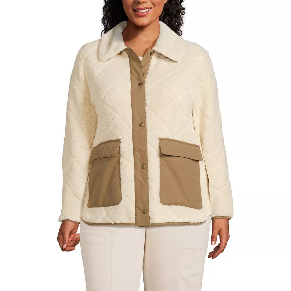 Plus Size Lands' End Quilted Fleece Button Front Jacket, Women's, Size: 1XL, Ivory Pearl Product Image