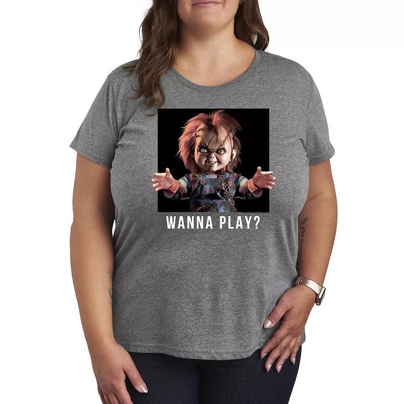 Plus Size Chucky Play Graphic Tee, Womens Grey Gray Product Image