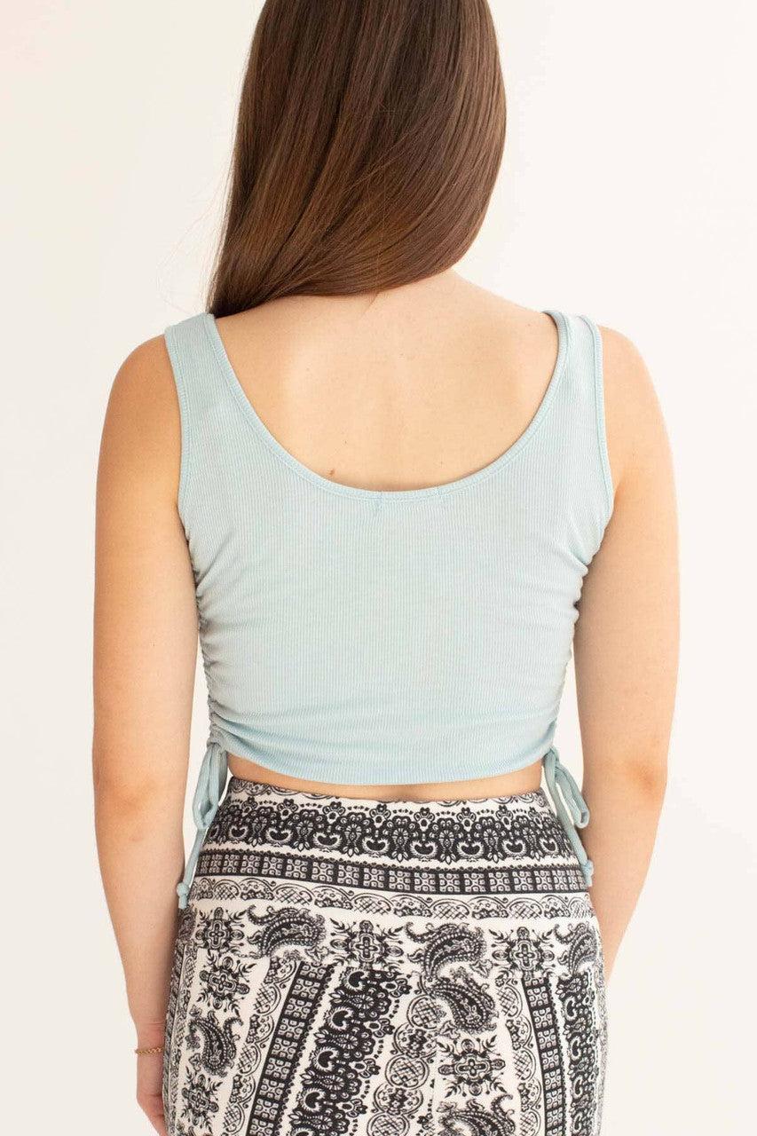 Blue Ruched Side Ribbed Tank Product Image