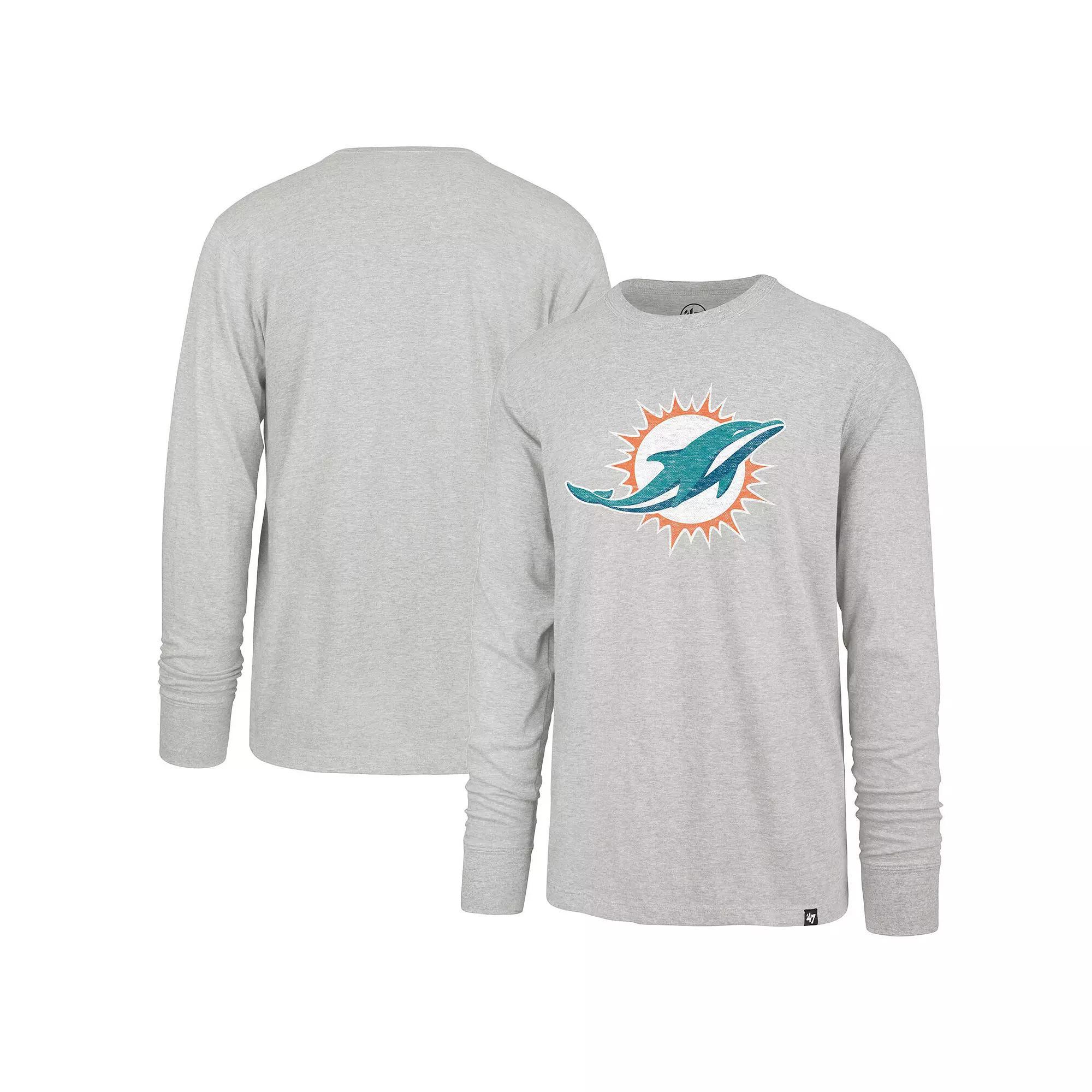 Men's '47 Gray Miami Dolphins Premier Franklin Long Sleeve T-Shirt, Size: Large, Grey Product Image