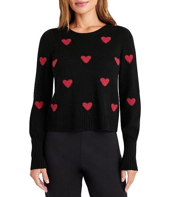 Splendid Anna Wool Blend Heart Pattern Crew Neck Long Sleeve Cropped Sweater Product Image