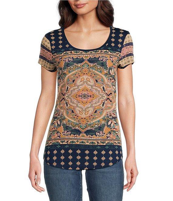 Lucky Brand Persian Carpet Graphic Scoop Neck Short Sleeve Tee Shirt Product Image