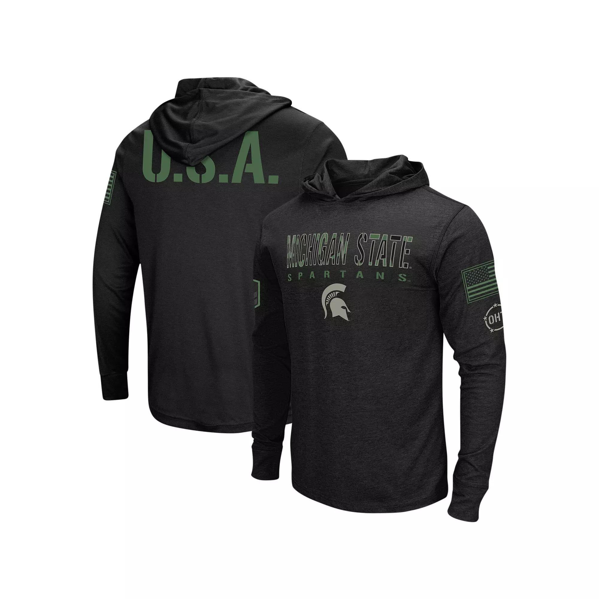 Men's Colosseum Black Michigan State Spartans Big & Tall OHT Military Appreciation Tango Long Sleeve Hoodie T-Shirt,  Product Image