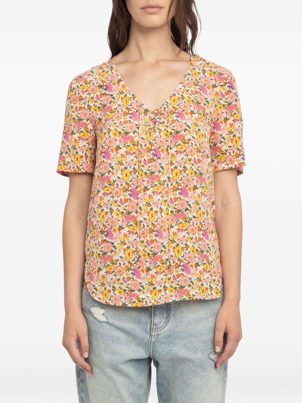 floral-print short-sleeve top Product Image