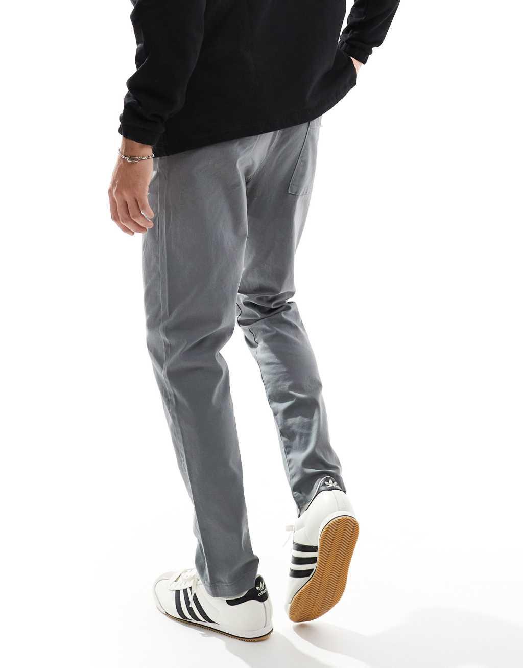 ASOS DESIGN tapered pull on pants with elastic waist in gray  Product Image