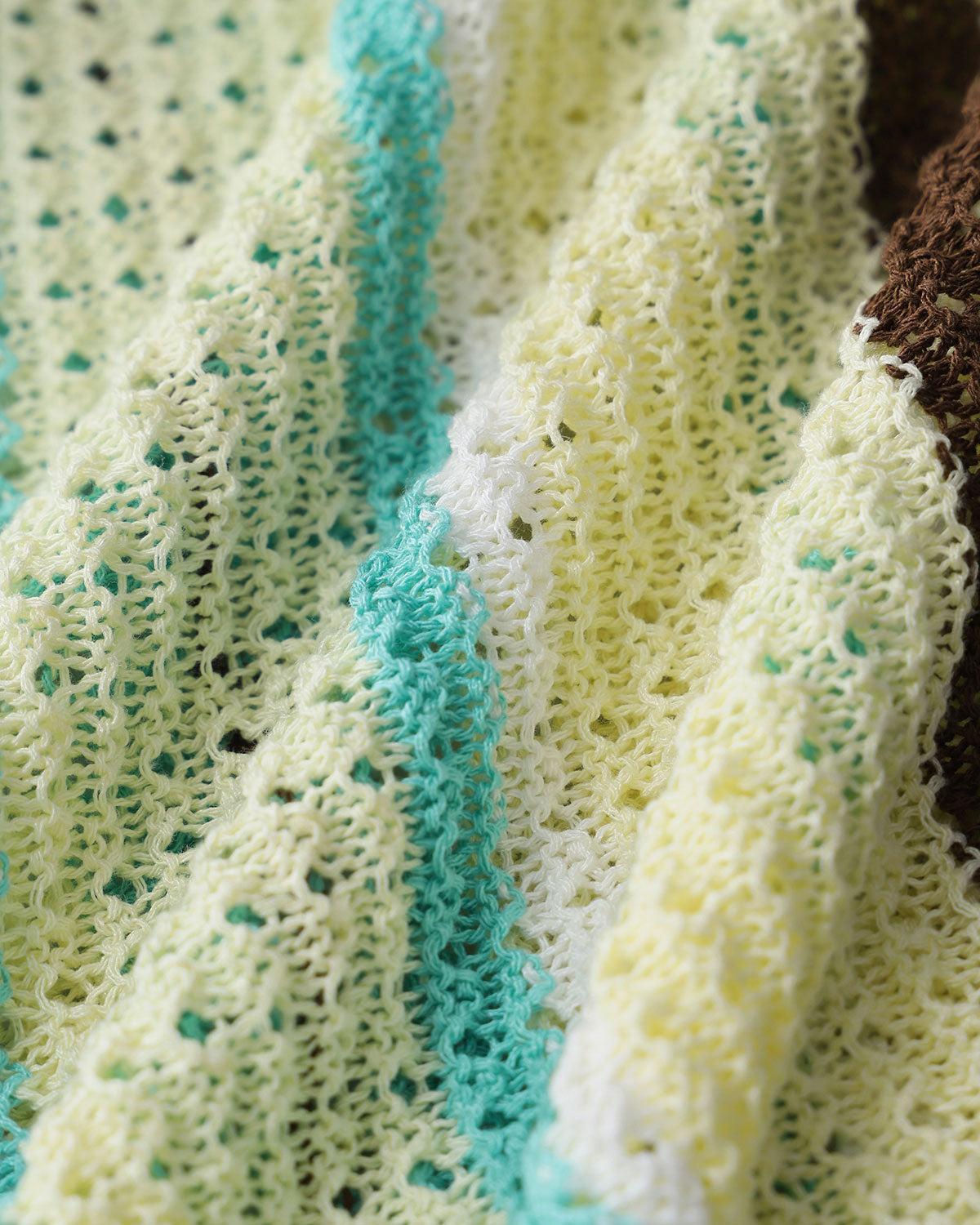 Striped Round Neck Crochet Blouse Product Image