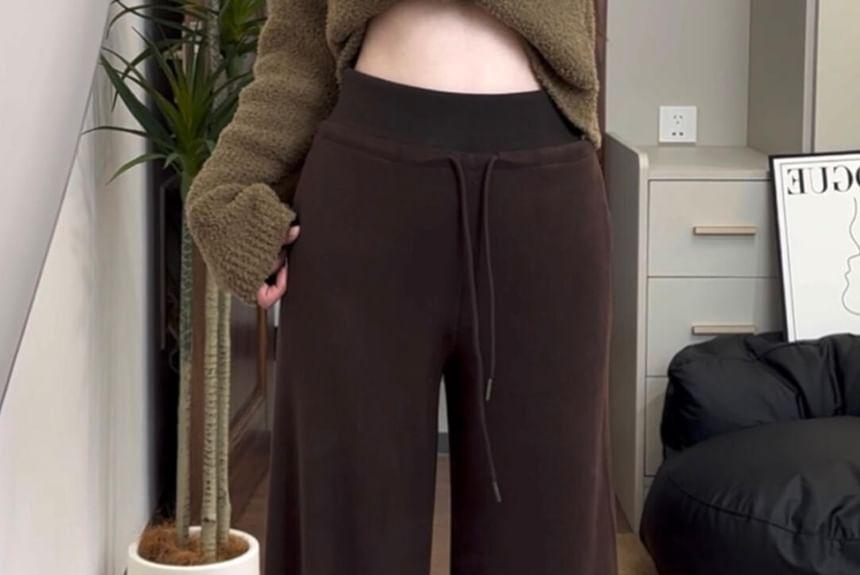 Drawstring Waist Plain Wide Leg Pants Product Image