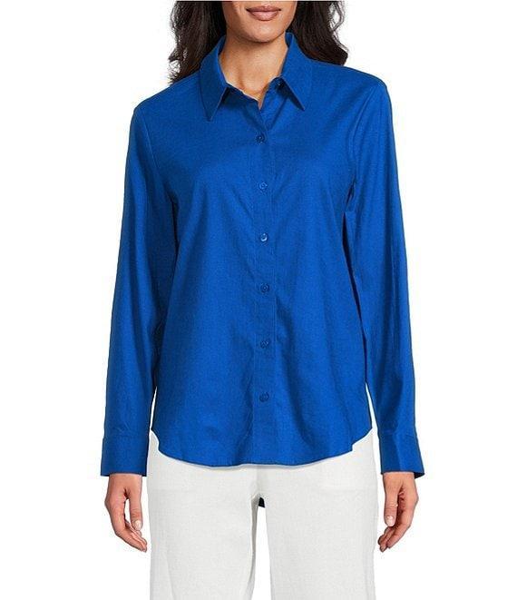 Investments Woven Long Sleeve Point Collar Button Front Top Product Image