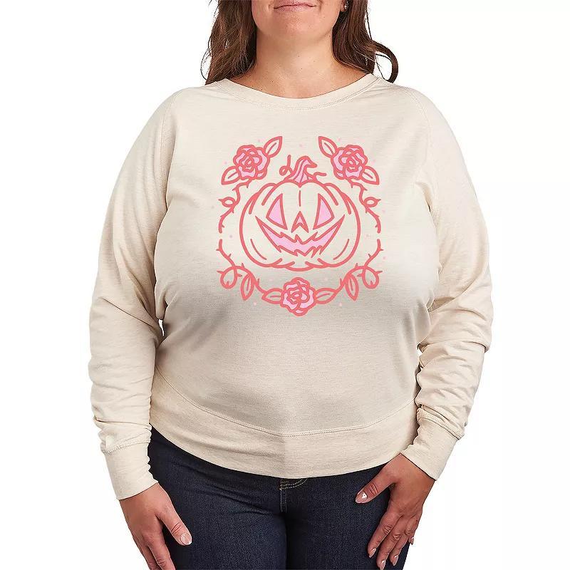 Plus Size Coquette Pumpkin Rose French Terry Long Sleeve Tee, Women's, Size: 1XL, Grey Dark Red Product Image