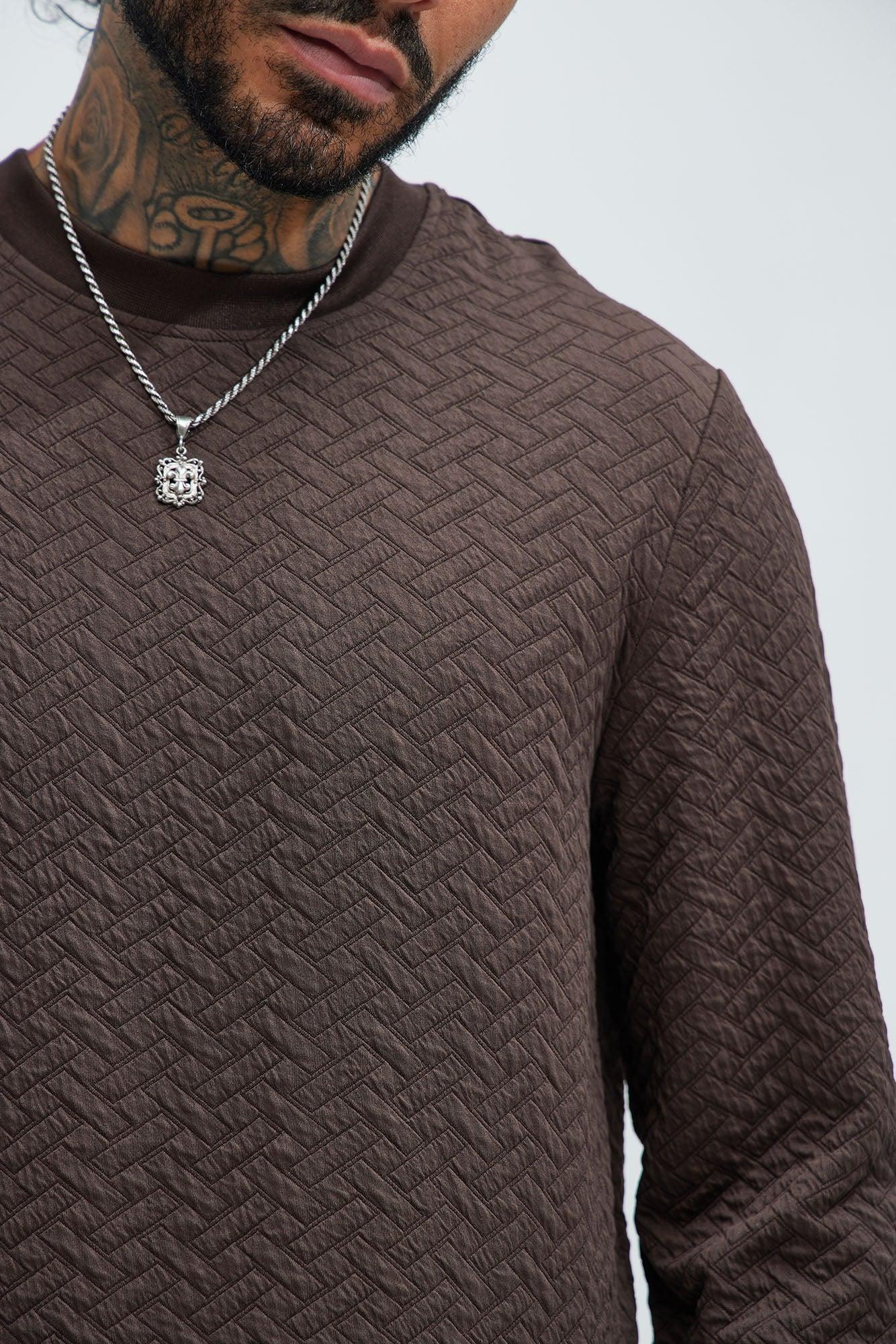 We Outside Textured Long Sleeve Tee - Brown Product Image