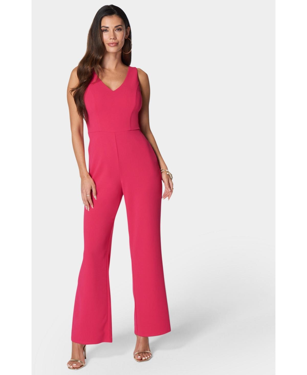 Bebe Womens Scuba Crepe V-Neck Jumpsuit Product Image