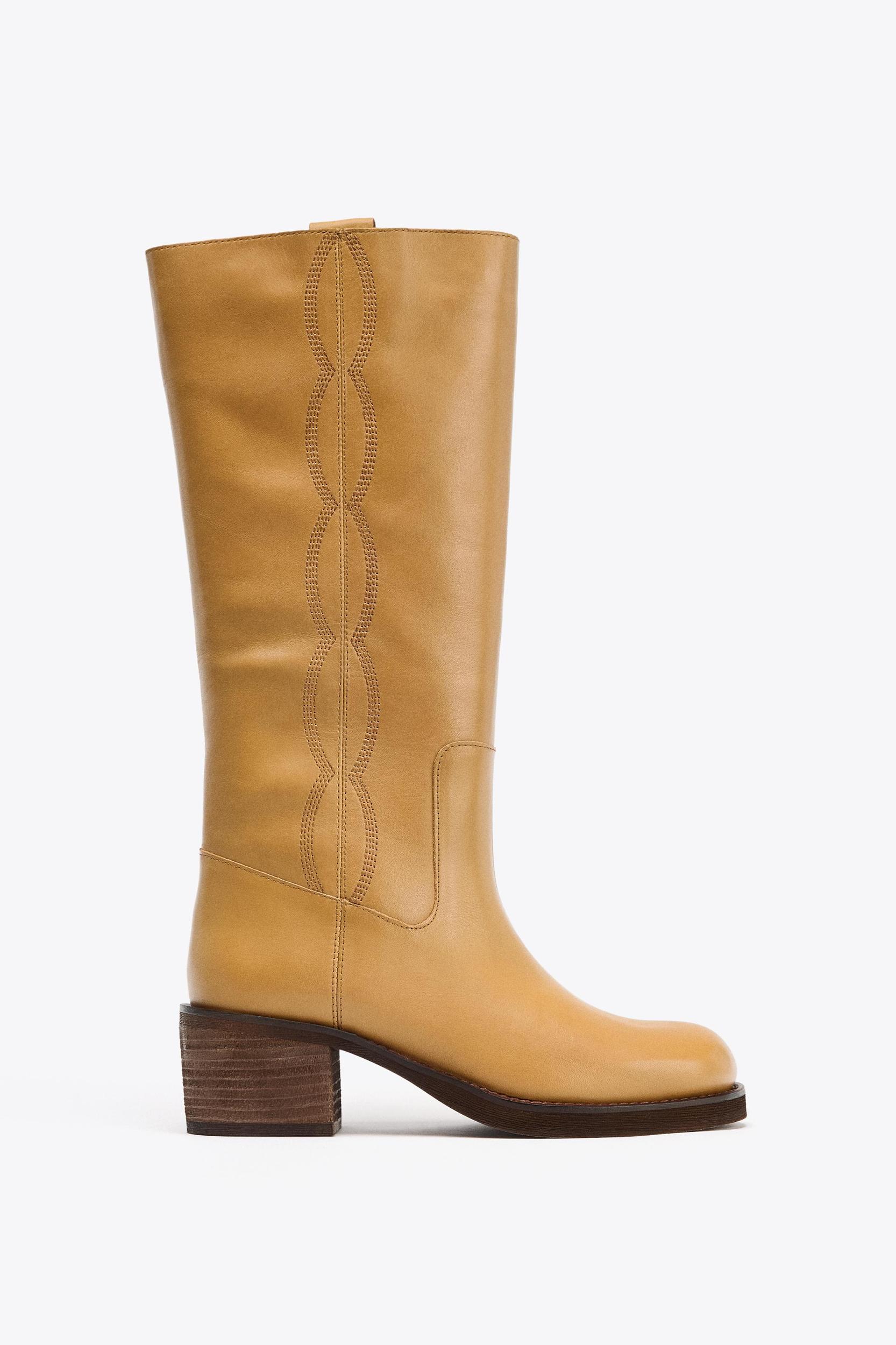 LEATHER TOPSTITCHED BOOTS Product Image