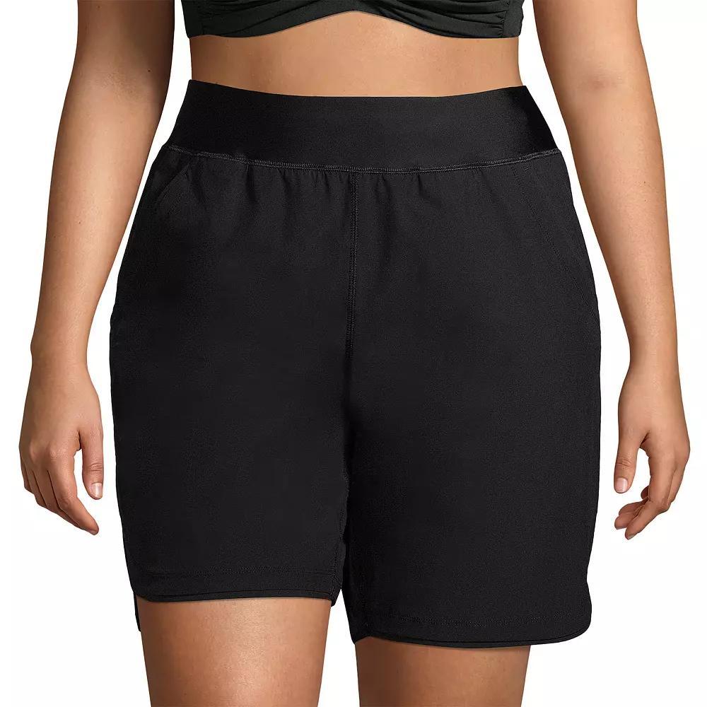 Plus Size Lands' End 9" Quick Dry Swim Board Shorts With Panty, Women's, Size: 18 W, Black Product Image