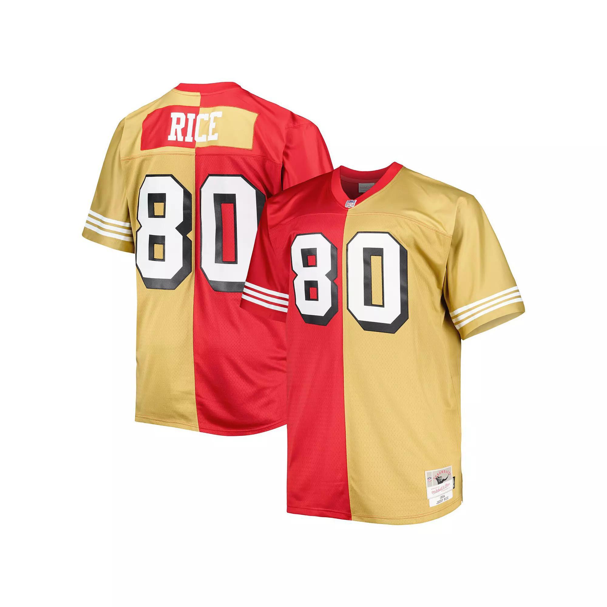 Men's Mitchell & Ness Jerry Rice Scarlet/Gold San Francisco 49ers Big & Tall Split Legacy Retired Player Replica Jersey, Size: 6XB Product Image