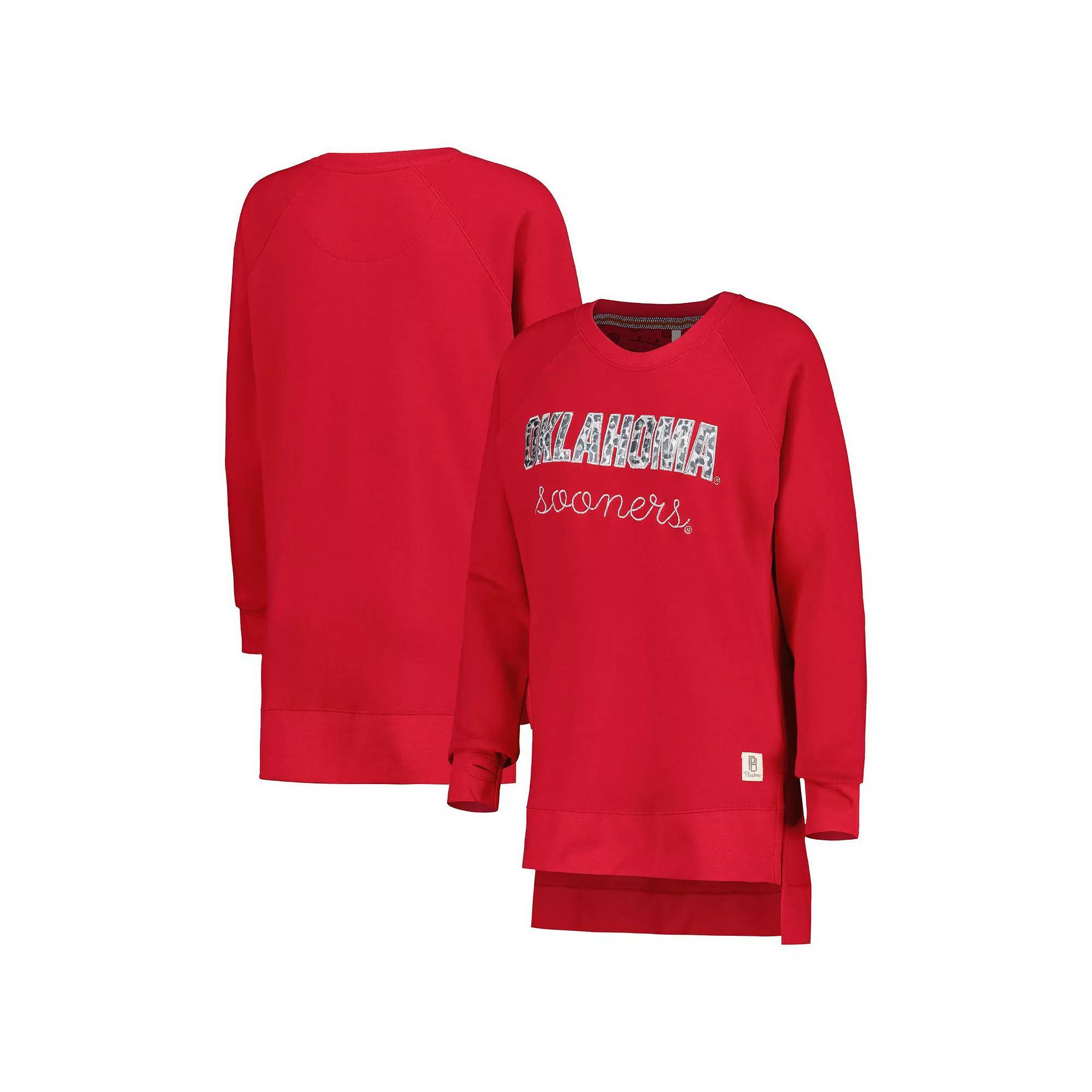 Women's Pressbox Crimson Oklahoma Sooners Steamboat Animal Print Raglan Pullover Sweatshirt,  Product Image