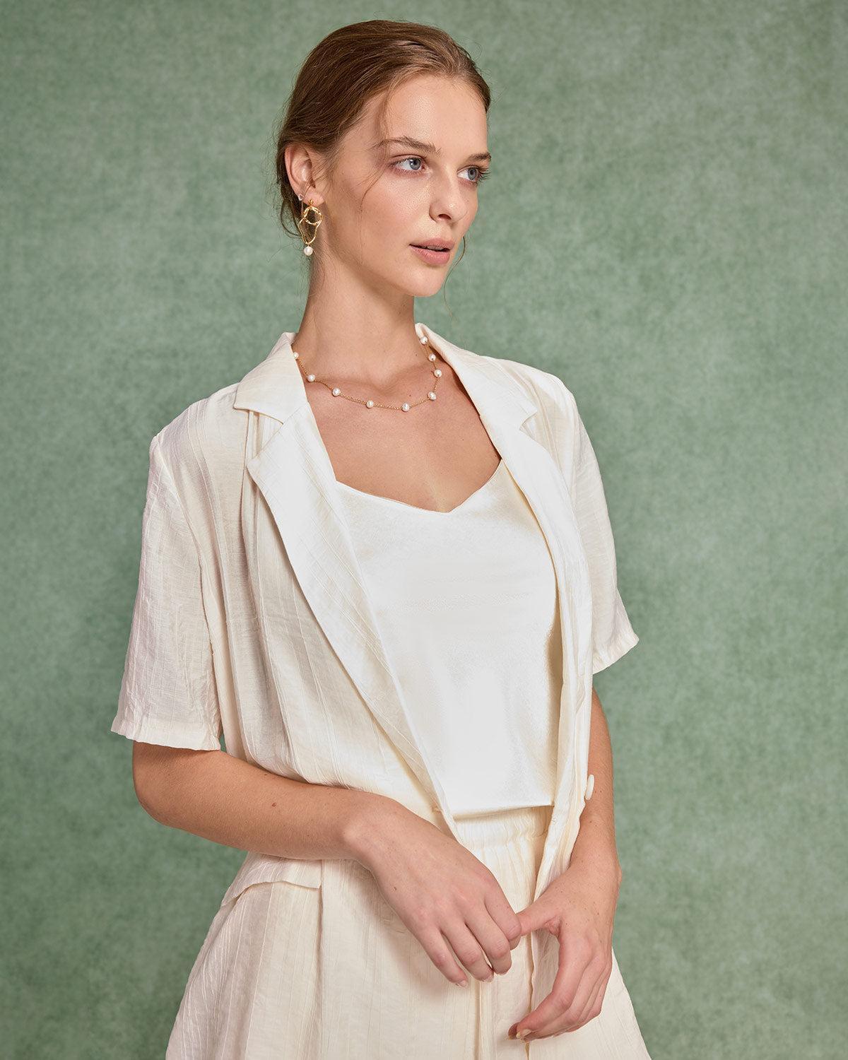 White Textured Blouse Shorts Two-Piece Set Product Image