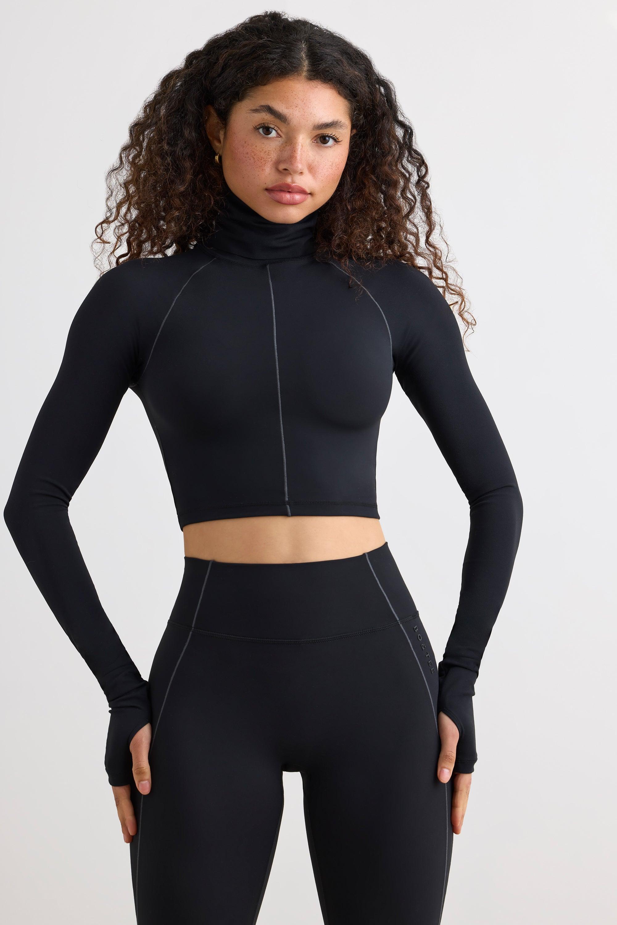 Soft Active Turtleneck Crop Top in Black Female Product Image