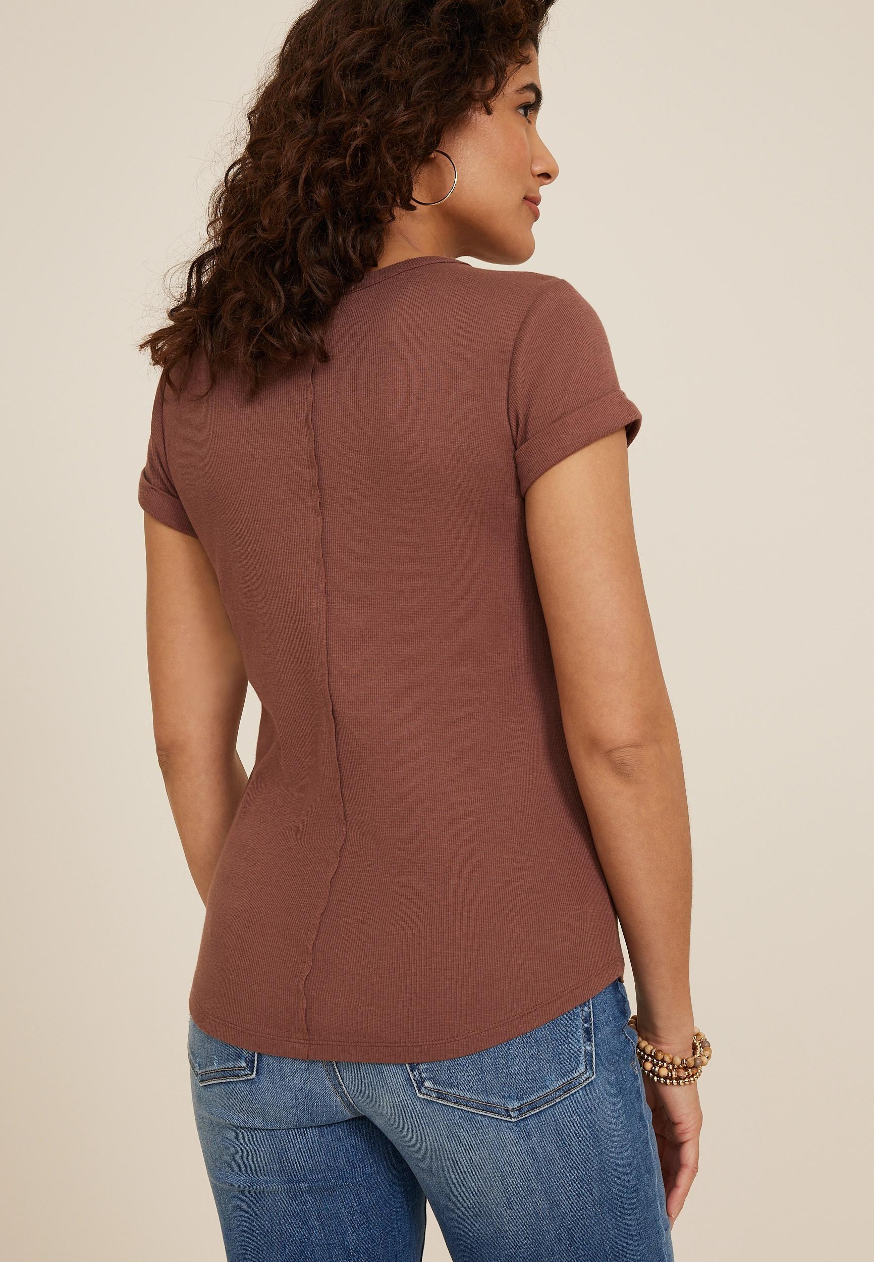 Ribbed Henley Short Sleeve Tee Product Image