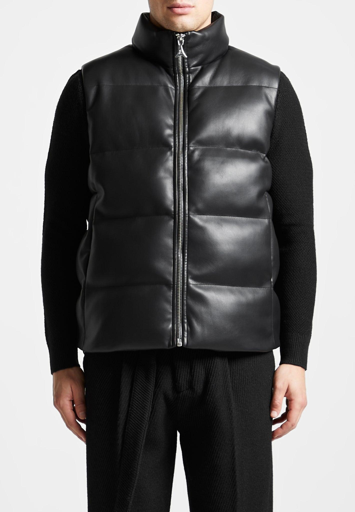 Leather Puffer Gilet - Black Male Product Image