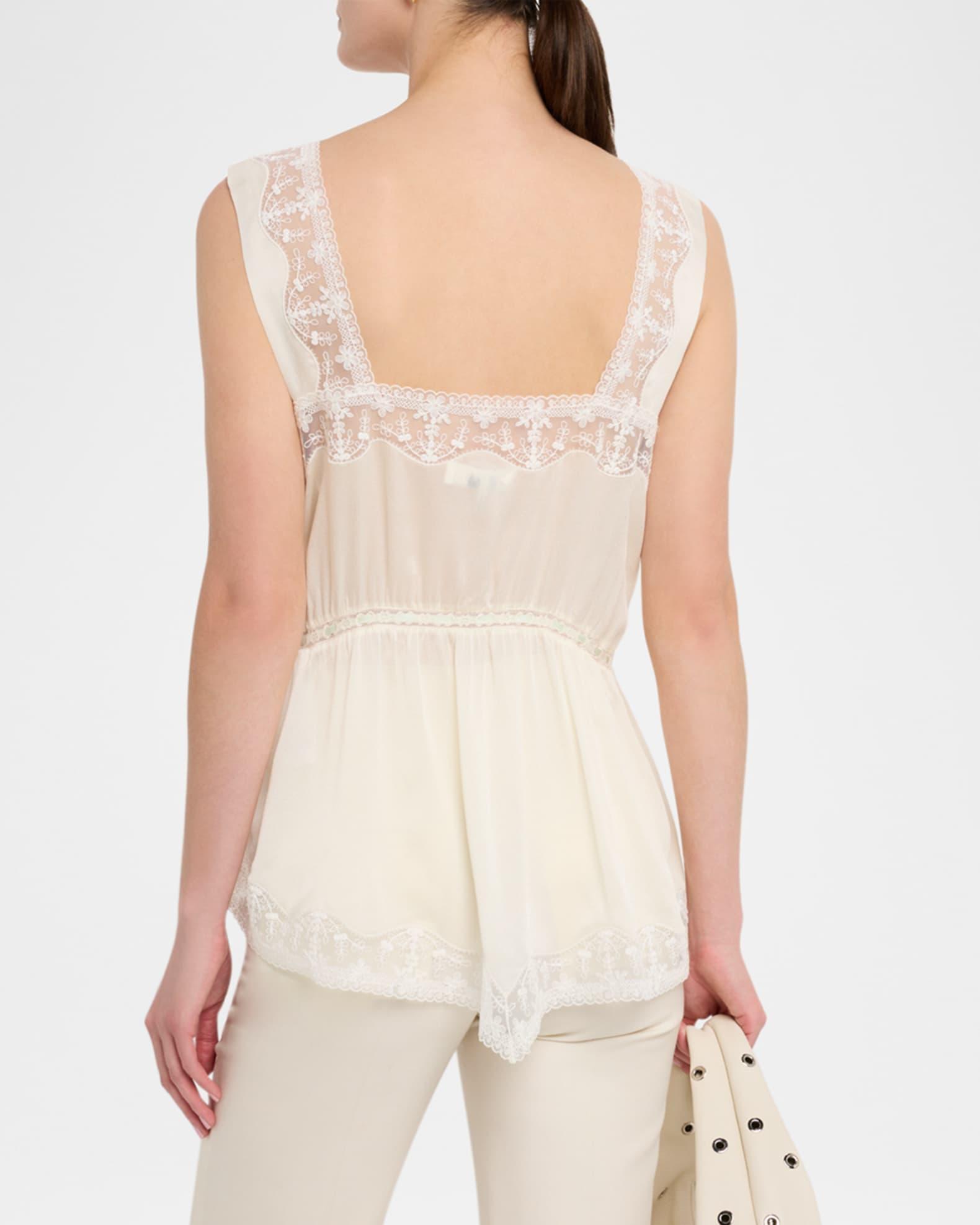 Lace-Trim Silk Sleeveless Top Product Image