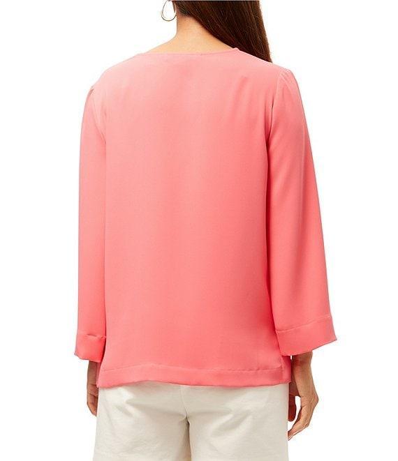 Trina Turk Catamaran Georgette Lace Up V-Neck Long Sleeve Top Product Image