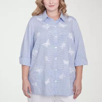 Alfred Dunner Plus Classics Womens 3/4 Sleeve Button-Down Shirt Product Image