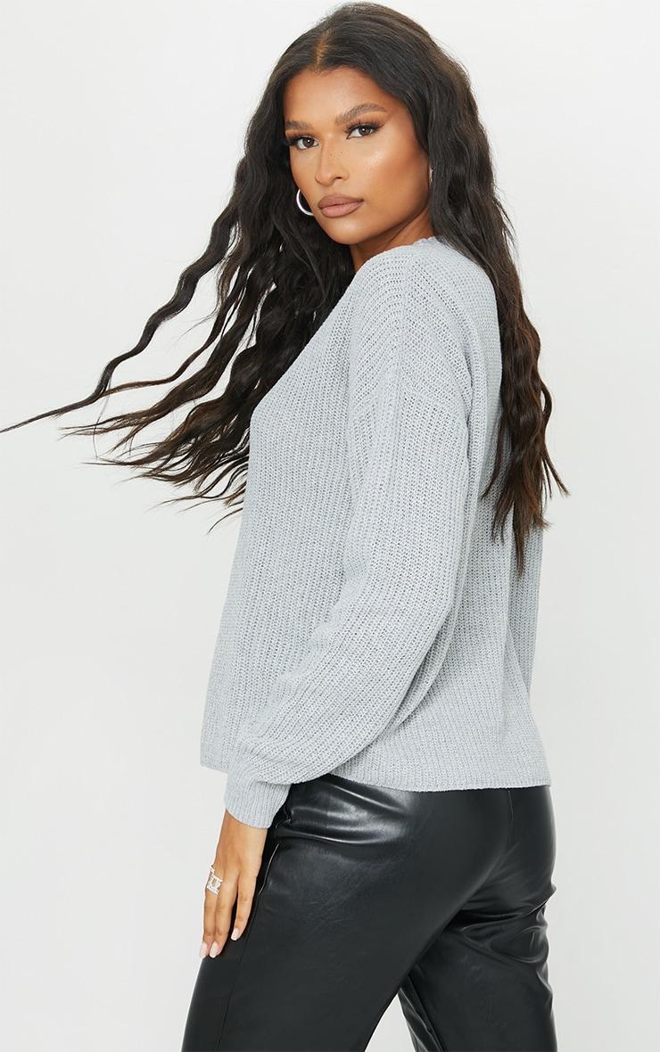 Grey Basic Crew Neck Knit Sweater Product Image