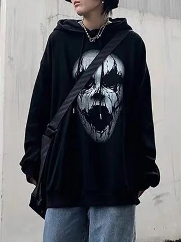 Men's Hip Pop Skull Print Oversized Hoodie Product Image