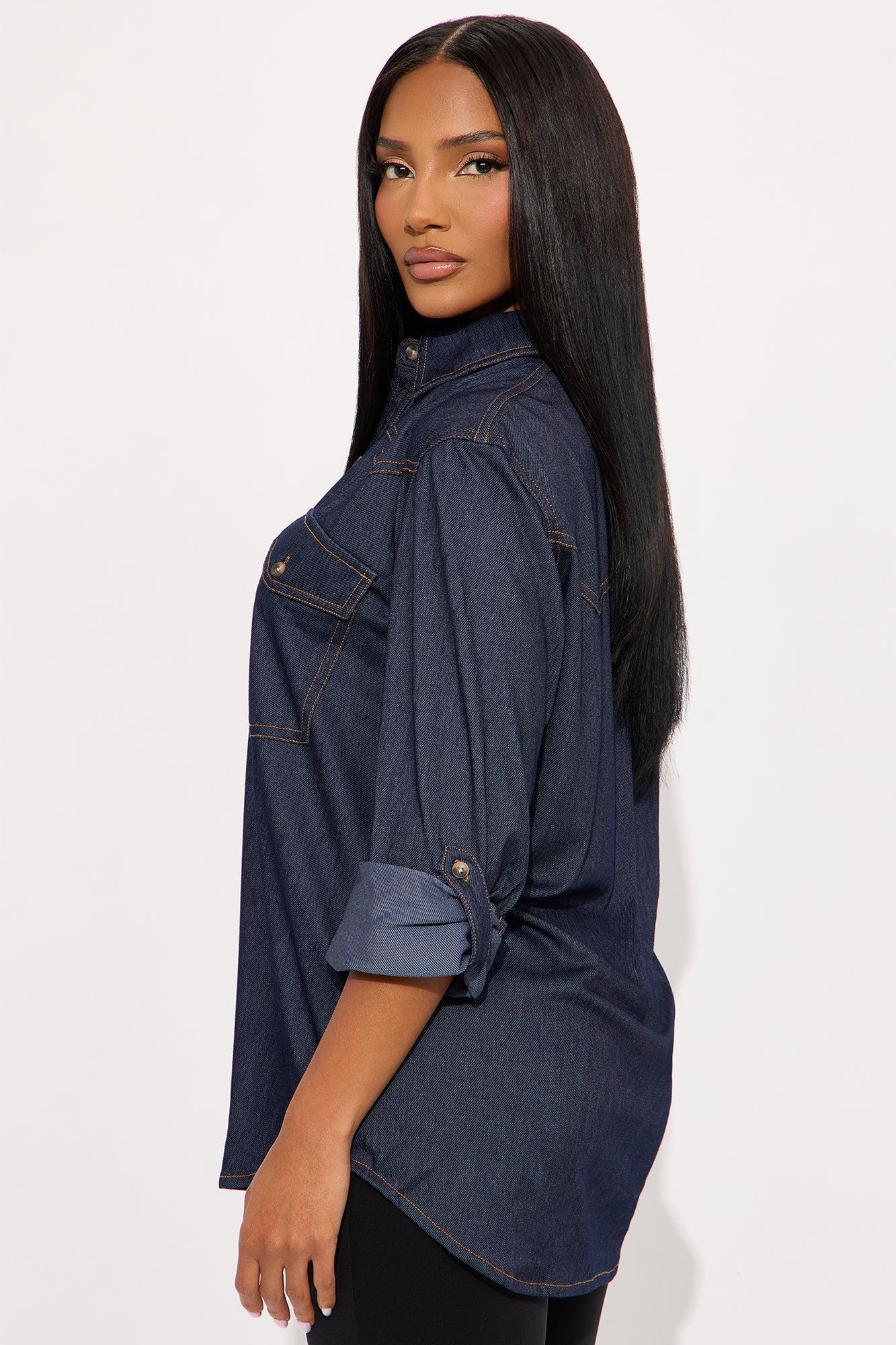 Piper Long Sleeve Button Up Denim Shirt - Dark Denim Product Image