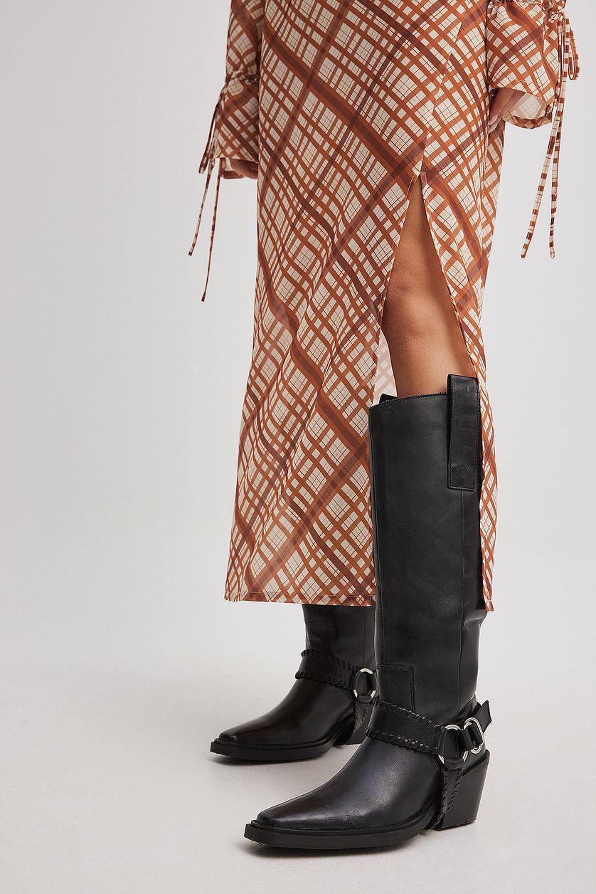 Leather Buckle Detail Cowboy Boots Product Image