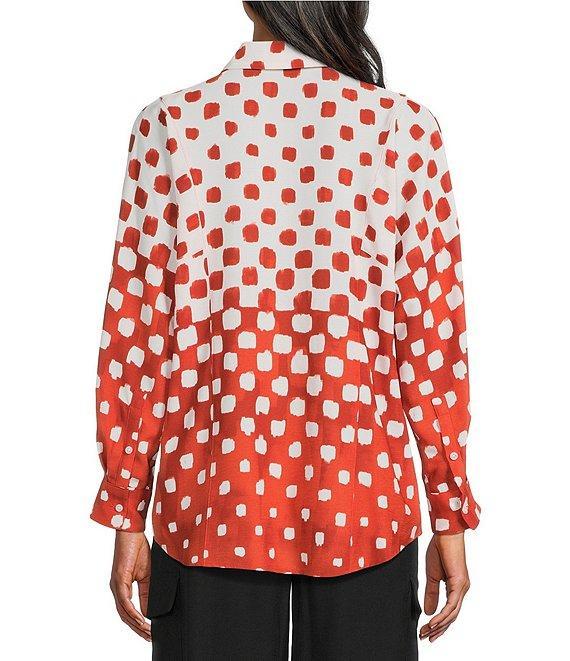 Investments Burnt Ochre Polka Dot Dolman Long Sleeve Button Front Point Collar Blouse Product Image