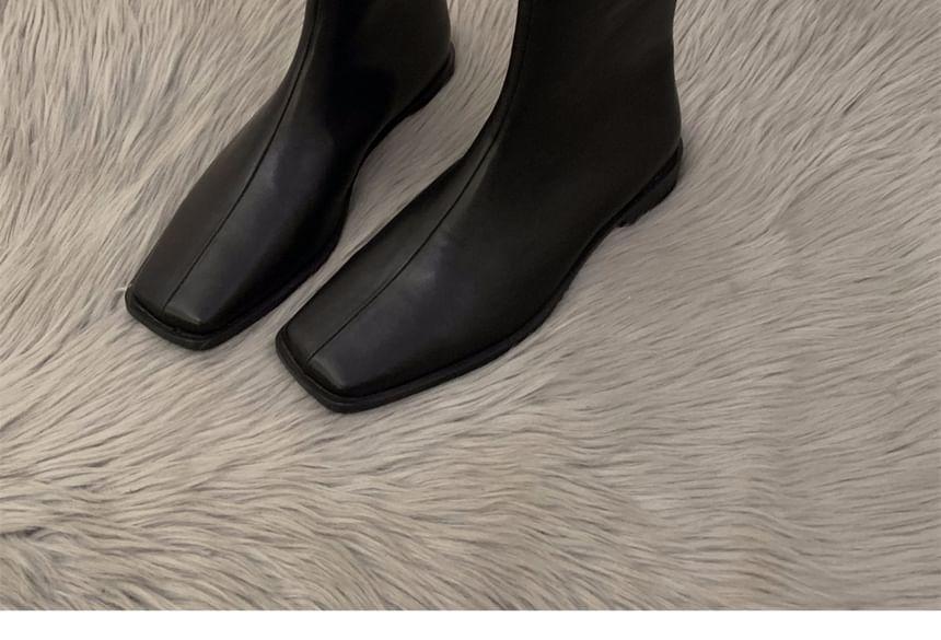 Chunky Heel Square Toe Plain Zip-Up Short Boots Product Image