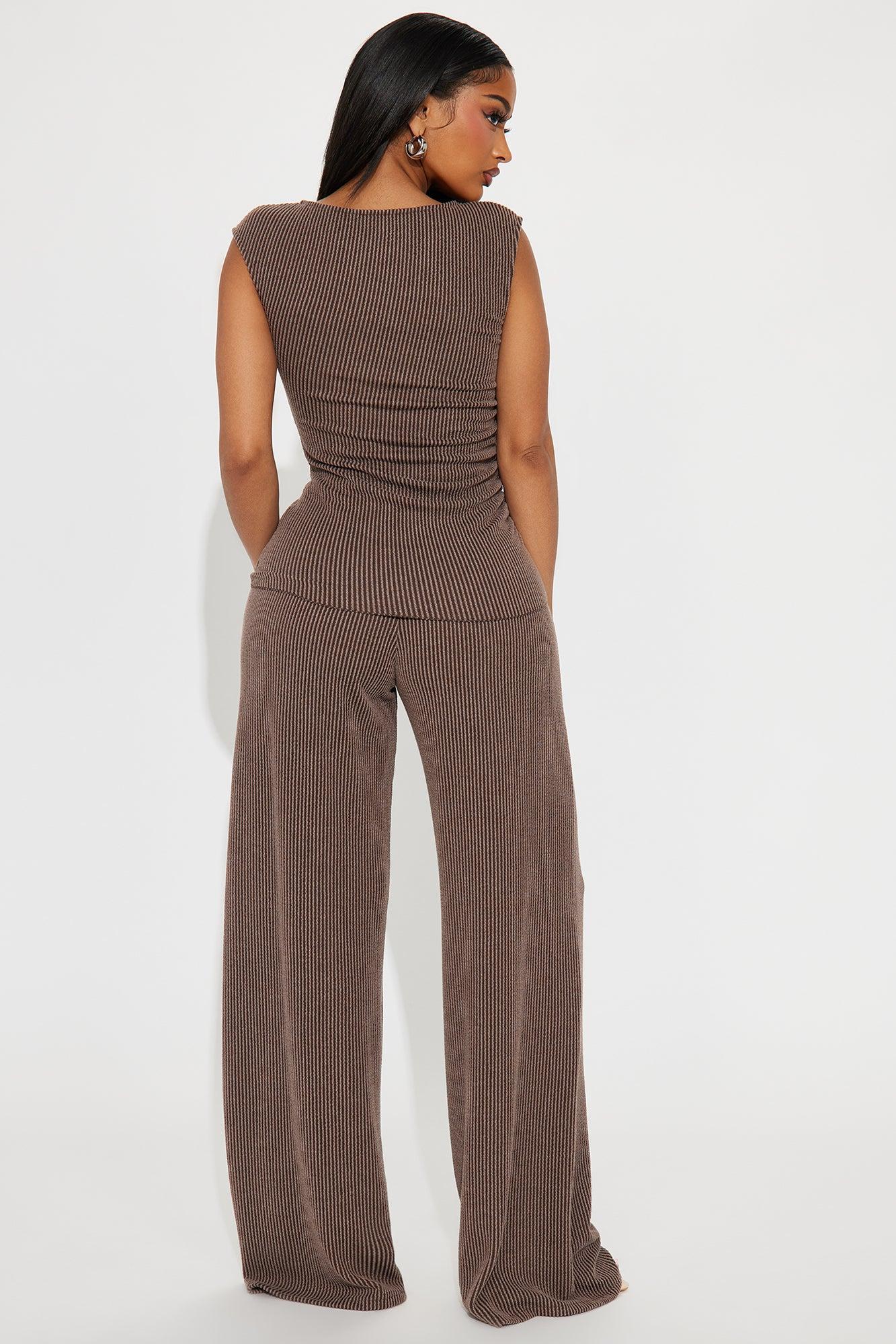 Amaya Ribbed Pant Set - Brown Product Image