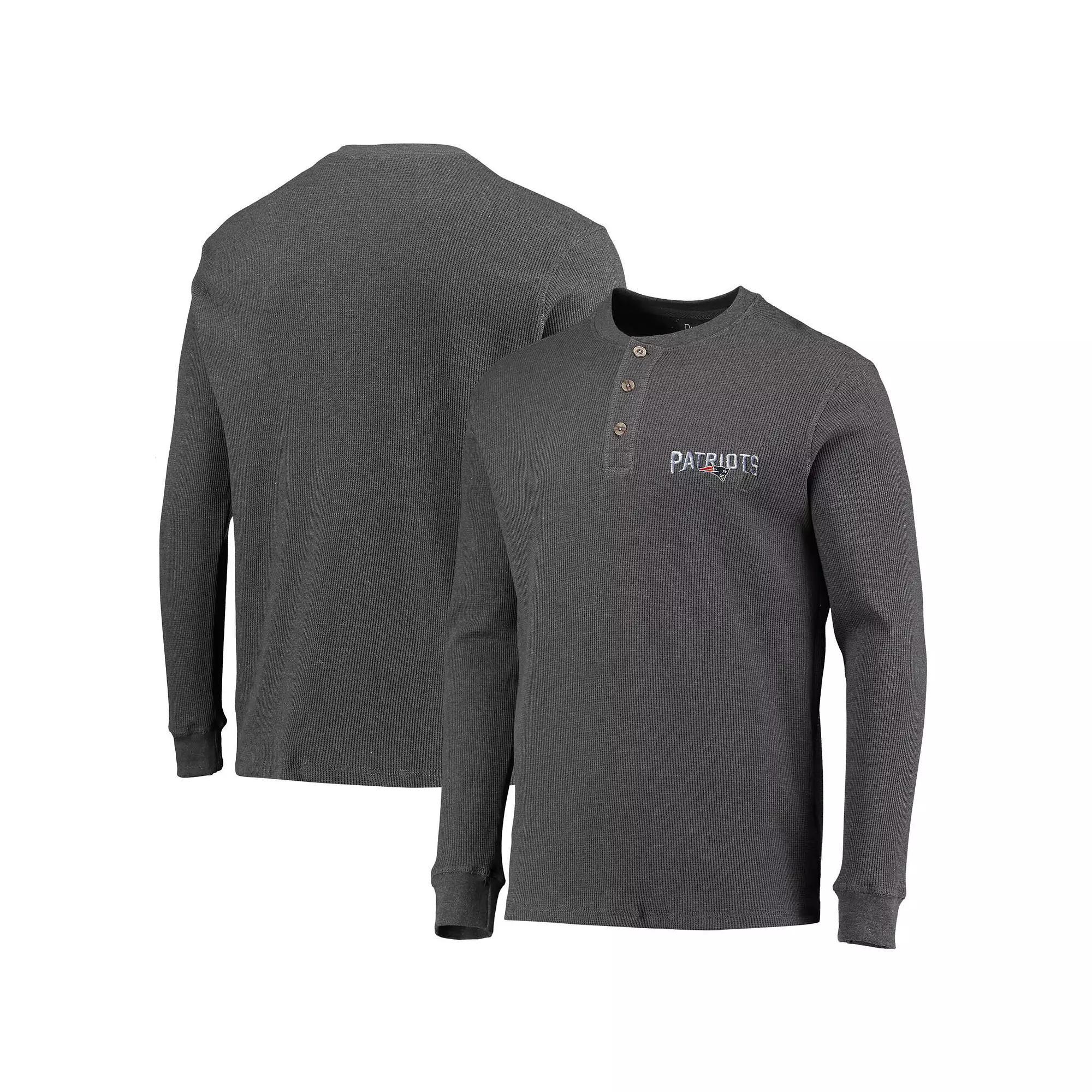 Men's Dunbrooke Heathered Gray New England Patriots Logo Maverick Thermal Henley Long Sleeve T-Shirt,  Product Image