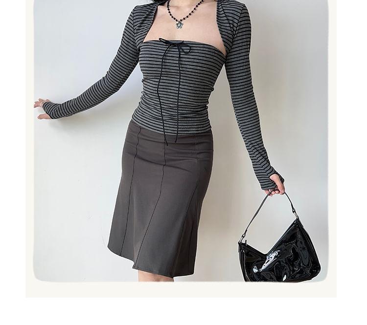 Set: Long-Sleeve Striped Shrug + Tube Top Product Image