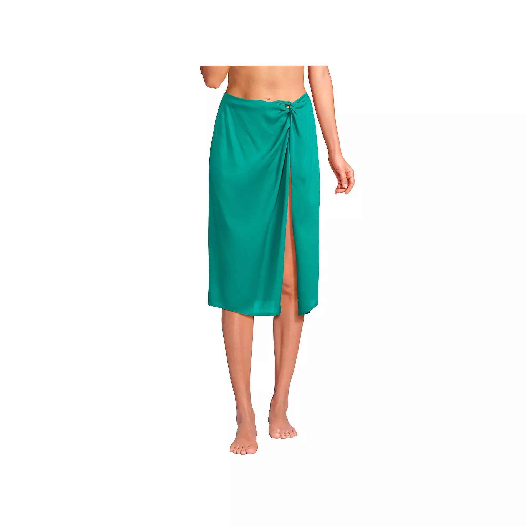 Women's Lands' End Sheer Twist Front Knee Length Swim Cover-up Skirt, Size: Large, Island Green Product Image