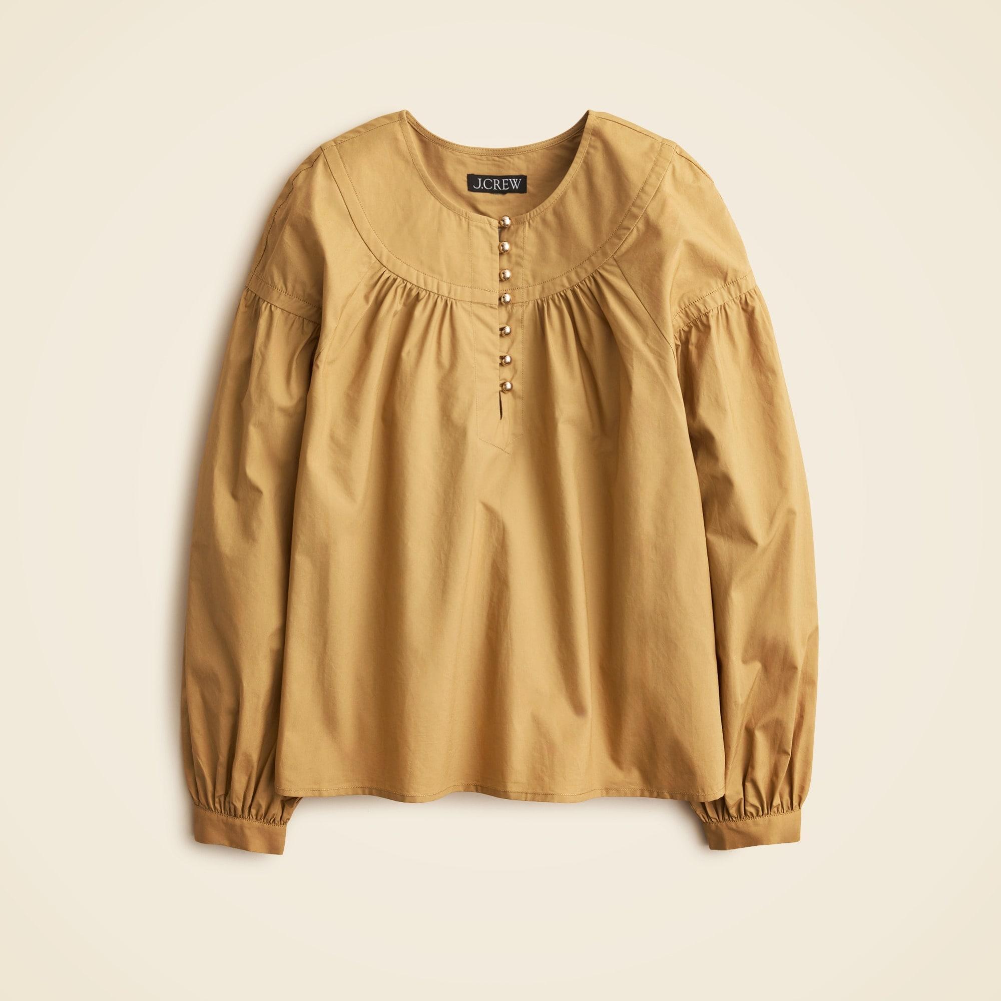 Shirred popover top in cotton poplin Product Image