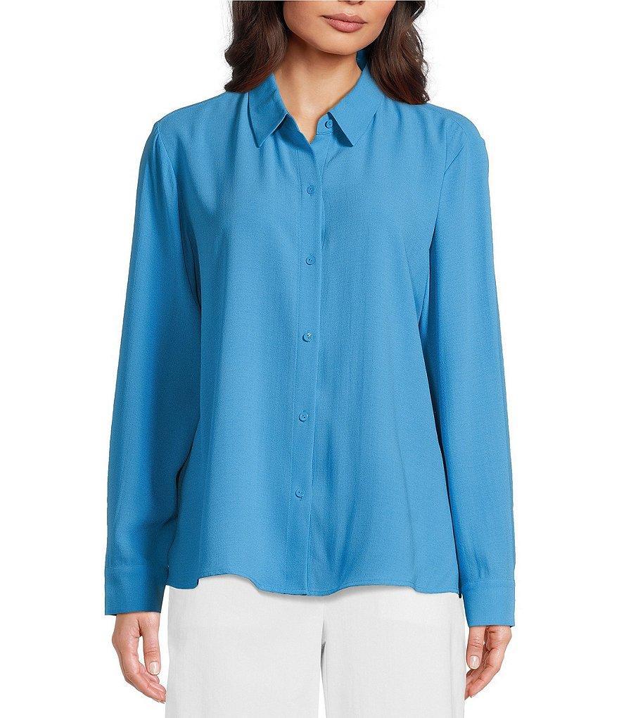 Eileen Fisher Silk Georgette Crepe Classic Collar Long Sleeve Top Product Image