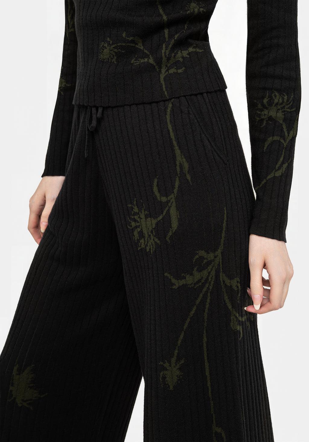 Diastella Floral Jacquard Rib Knit Trousers Product Image