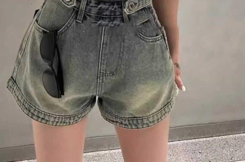 Washed Wide Leg Denim Romper Product Image