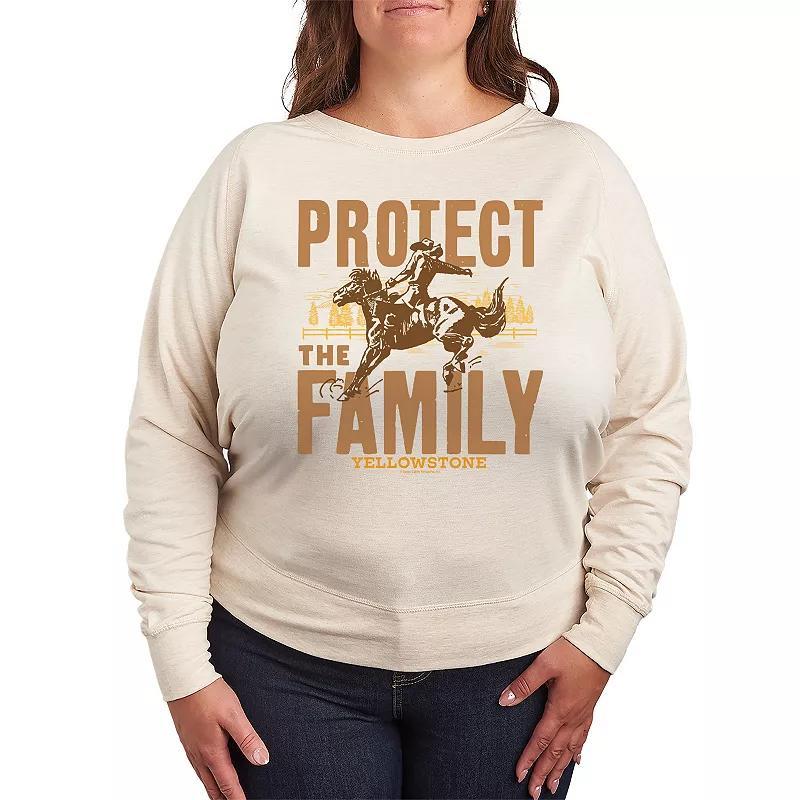 Plus Size Yellowstone Protect The Family French Terry Long Sleeve Tee, Women's, Size: 2XL, Beige Product Image