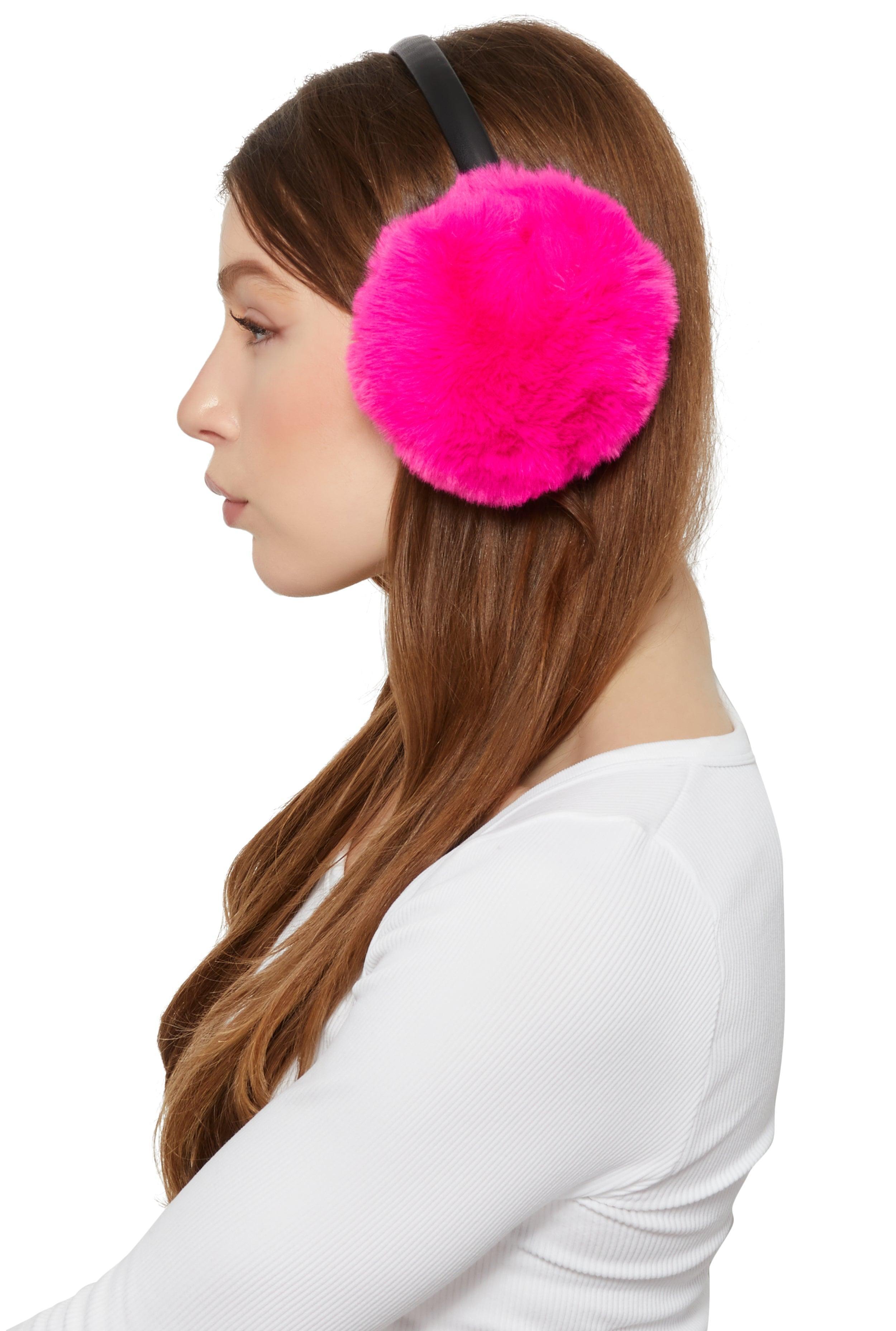 Womens Faux Leather Band Faux Fur Earmuffs Product Image