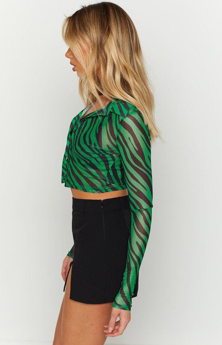 Lilliana Green Print Mesh Shirt Product Image