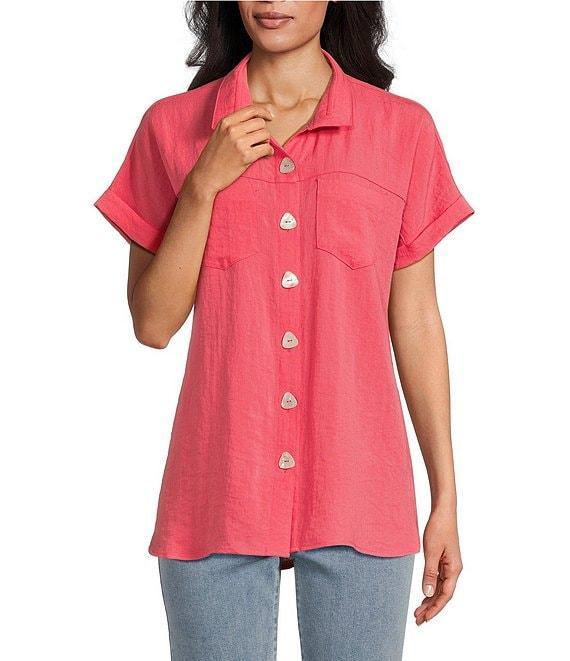 John Mark Wire Collar Short Dolman Sleeve Button-Front Camp Shirt Product Image