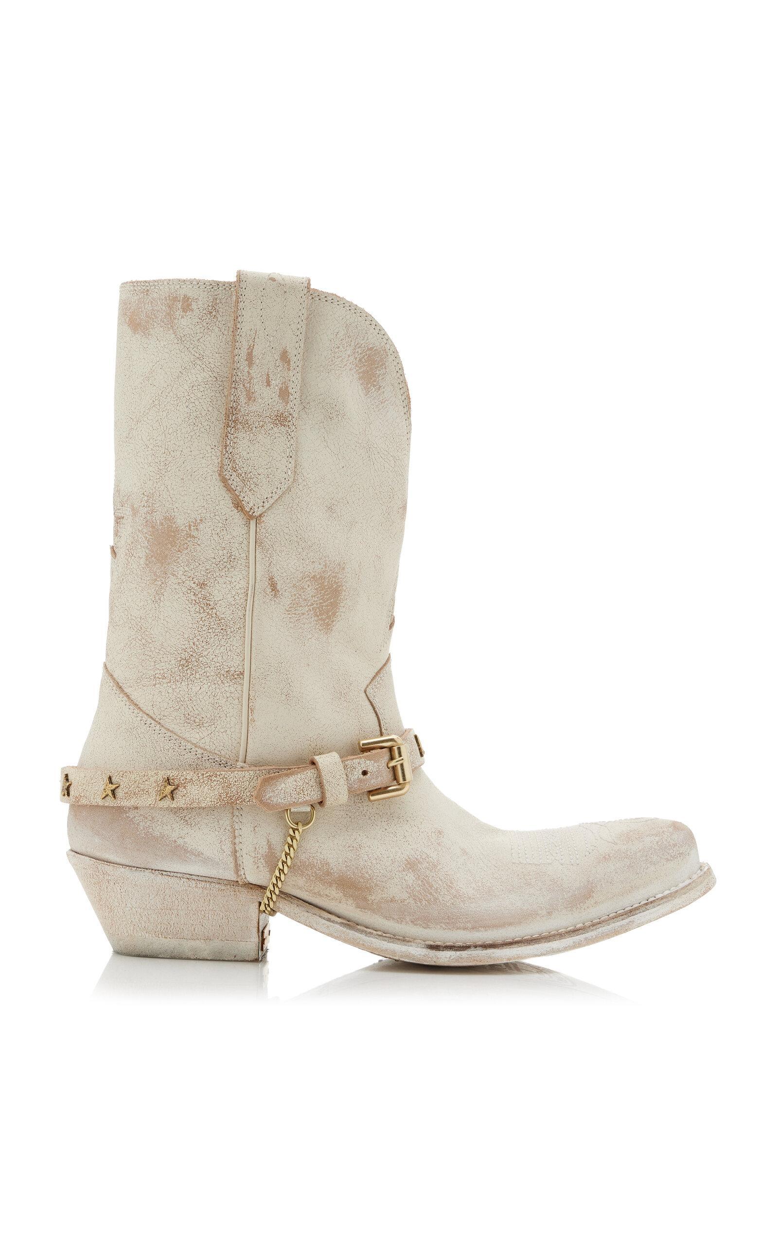 GOLDEN GOOSE Wish Star Belt Chain Western Boots In Ivory Product Image