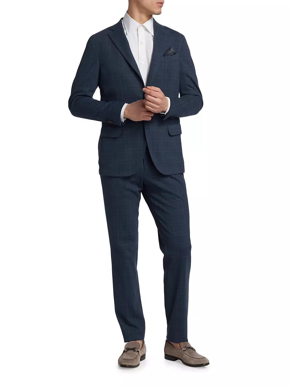 Slim-Fit Cotton-Blend Windowpane Slim-Fit Suit Product Image