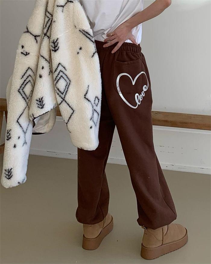 Elastic Waist Heart Print Harem Sweatpants Product Image