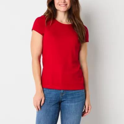 St. John's Bay Womens Crew Neck Short Sleeve Tall T-Shirt Product Image