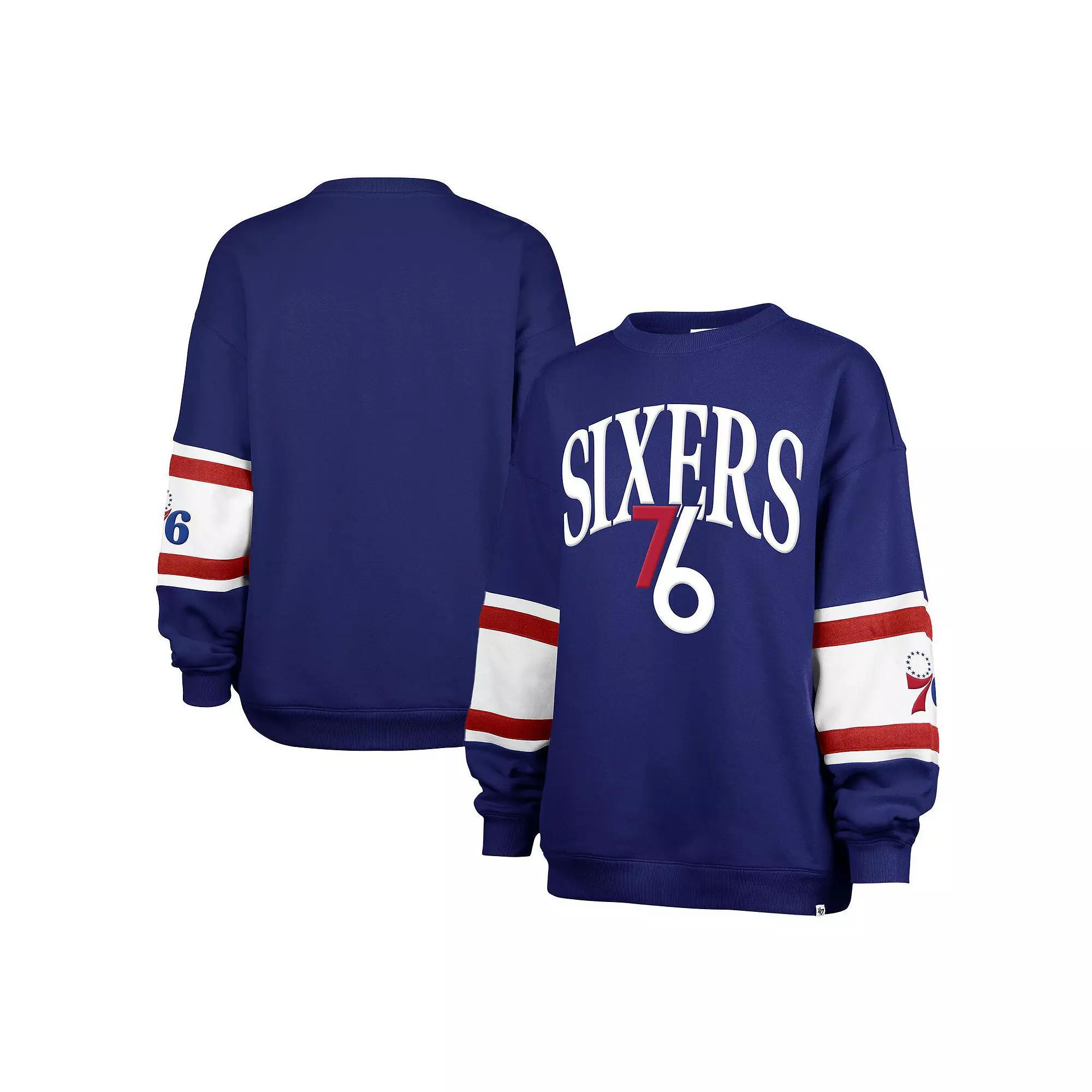 Women's '47 Royal Philadelphia 76ers 2024/25 City Edition Steadfast Paneled Pullover Sweatshirt, Size: Medium, 76r Blue Product Image