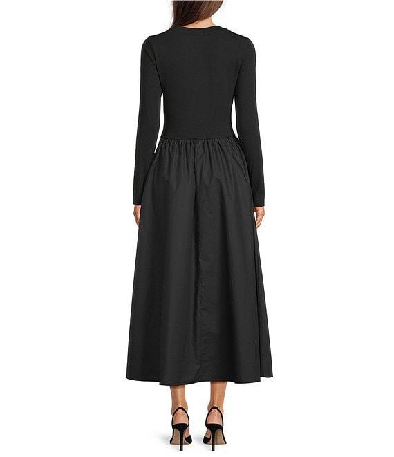 Gibson & Latimer Mixed Media Round Neck Long Sleeve Fit and Flare A-Line Maxi Dress Product Image